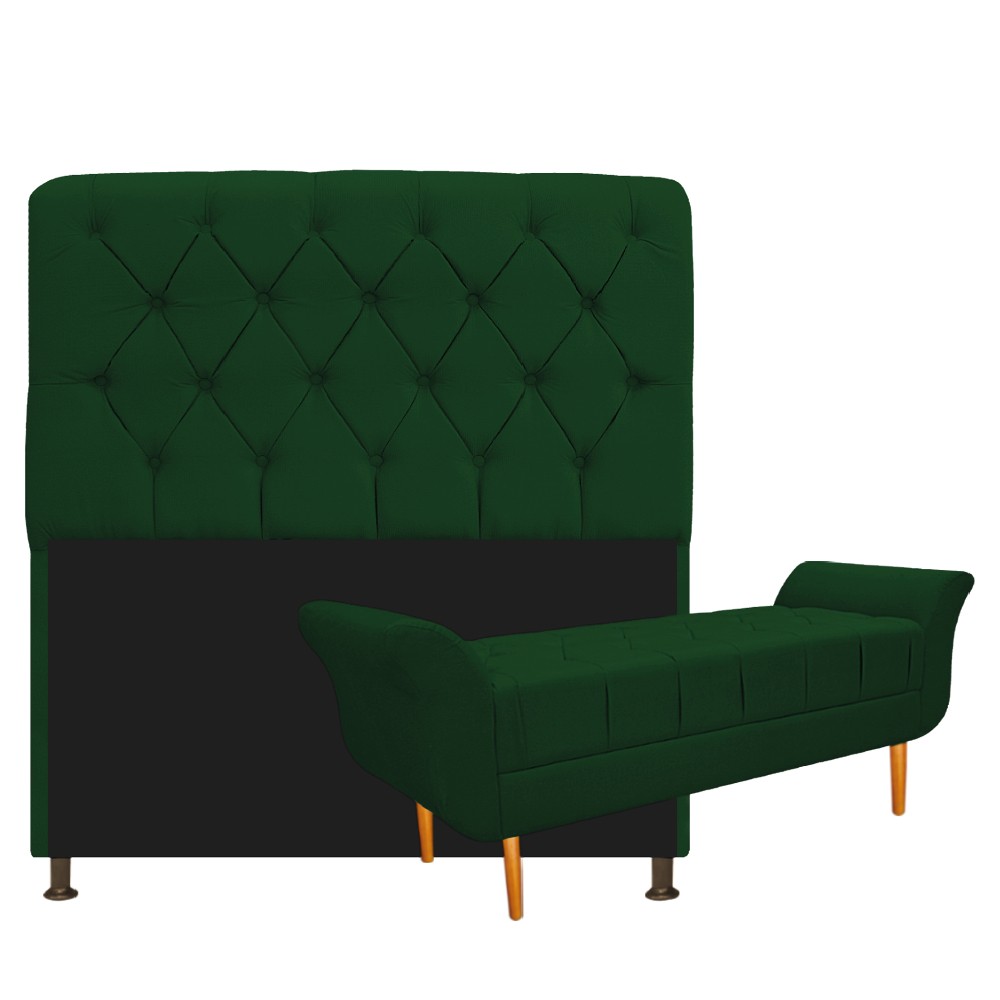Kit Cabeceira Lady e Recamier Ari 90 cm Solteiro Suede Verde - Amarena Móveis