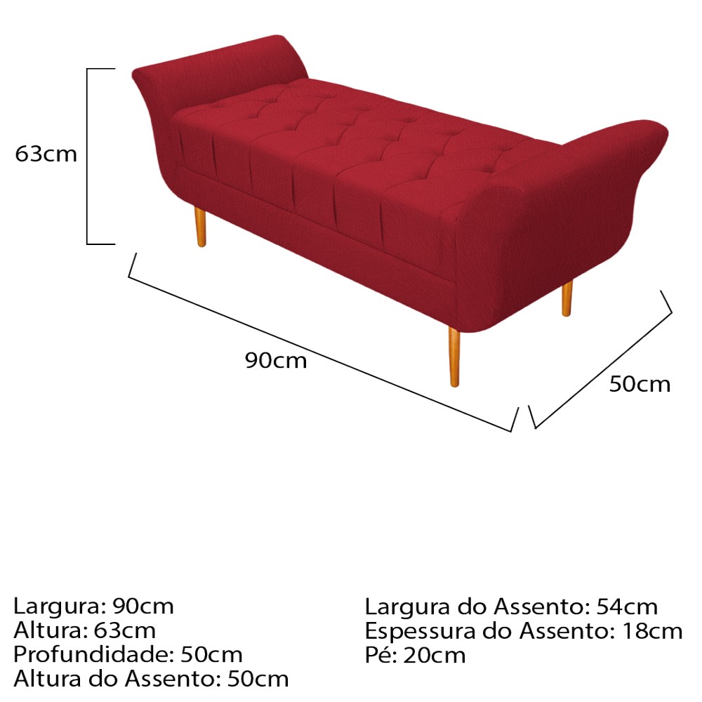 Kit Cabeceira Lady e Recamier Ari 90 cm Solteiro Suede Vermelho - Amarena Móveis