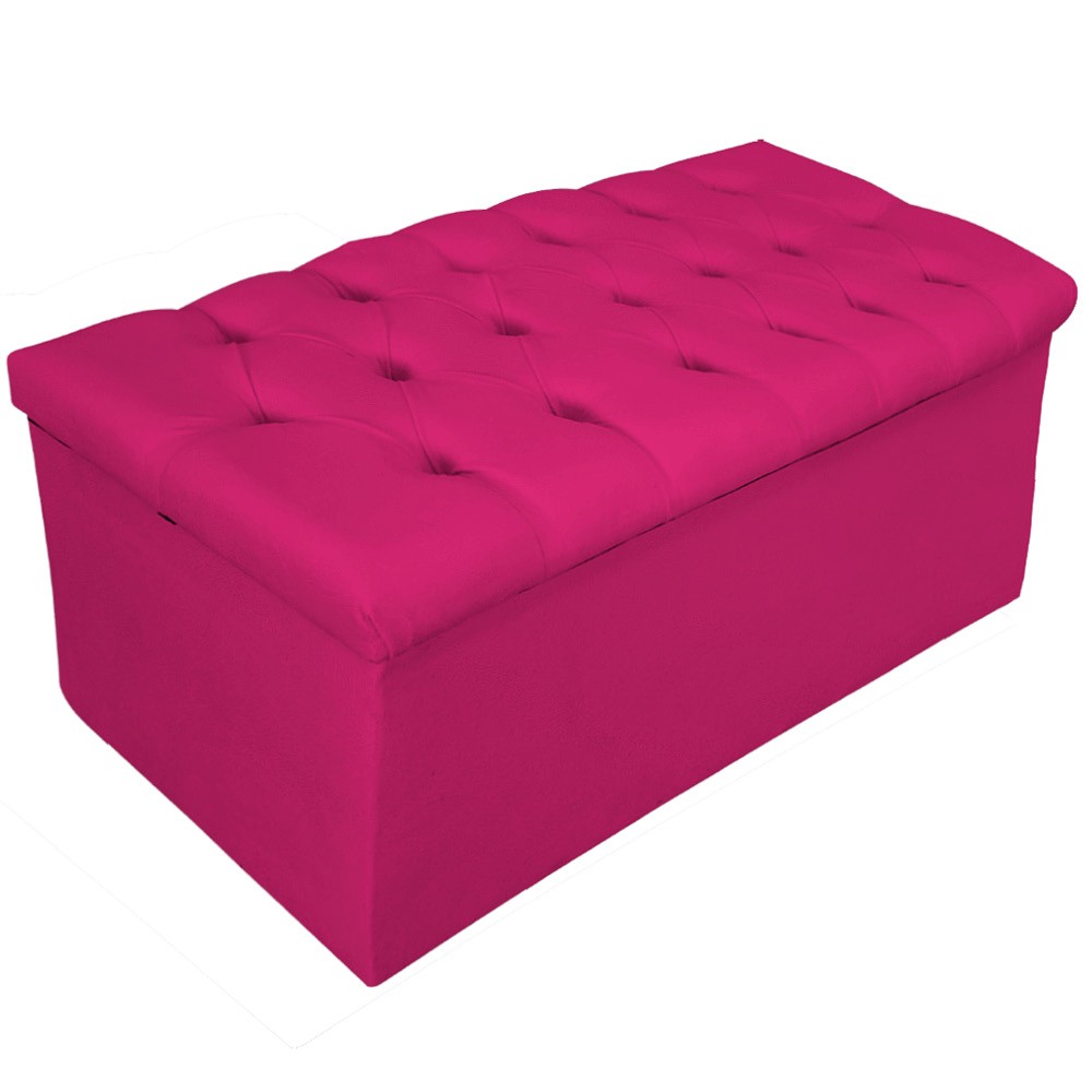 Kit Cabeceira e Calçadeira Baú Estofada Mel 100 cm Solteiro Com Capitonê Suede Pink - Amarena Móveis