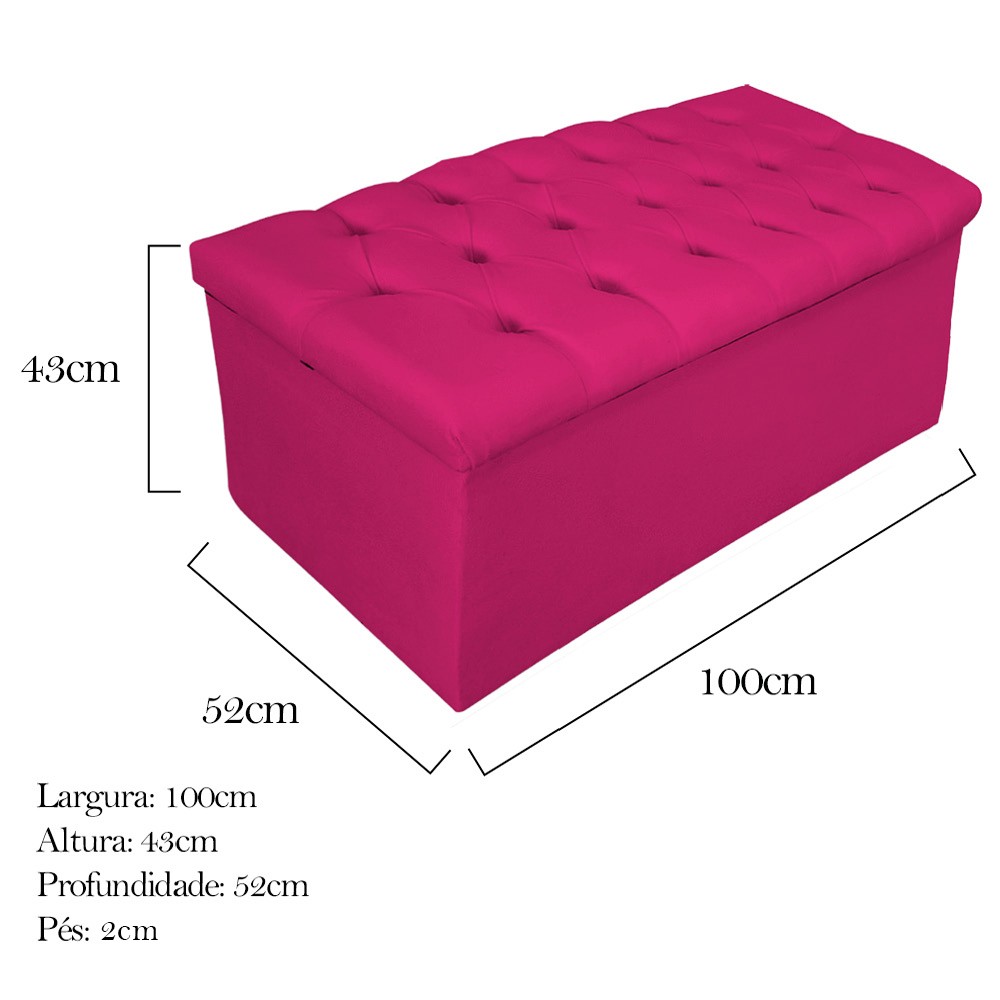 Kit Cabeceira e Calçadeira Baú Estofada Mel 100 cm Solteiro Com Capitonê Suede Pink - Amarena Móveis