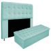 Kit Cabeceira e Calçadeira Baú Estofada Mel 140 cm Casal Com Botonê  Suede Azul Tiffany - Amarena Móveis