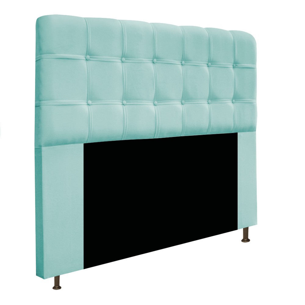 Kit Cabeceira e Calçadeira Baú Estofada Mel 140 cm Casal Com Botonê  Suede Azul Tiffany - Amarena Móveis