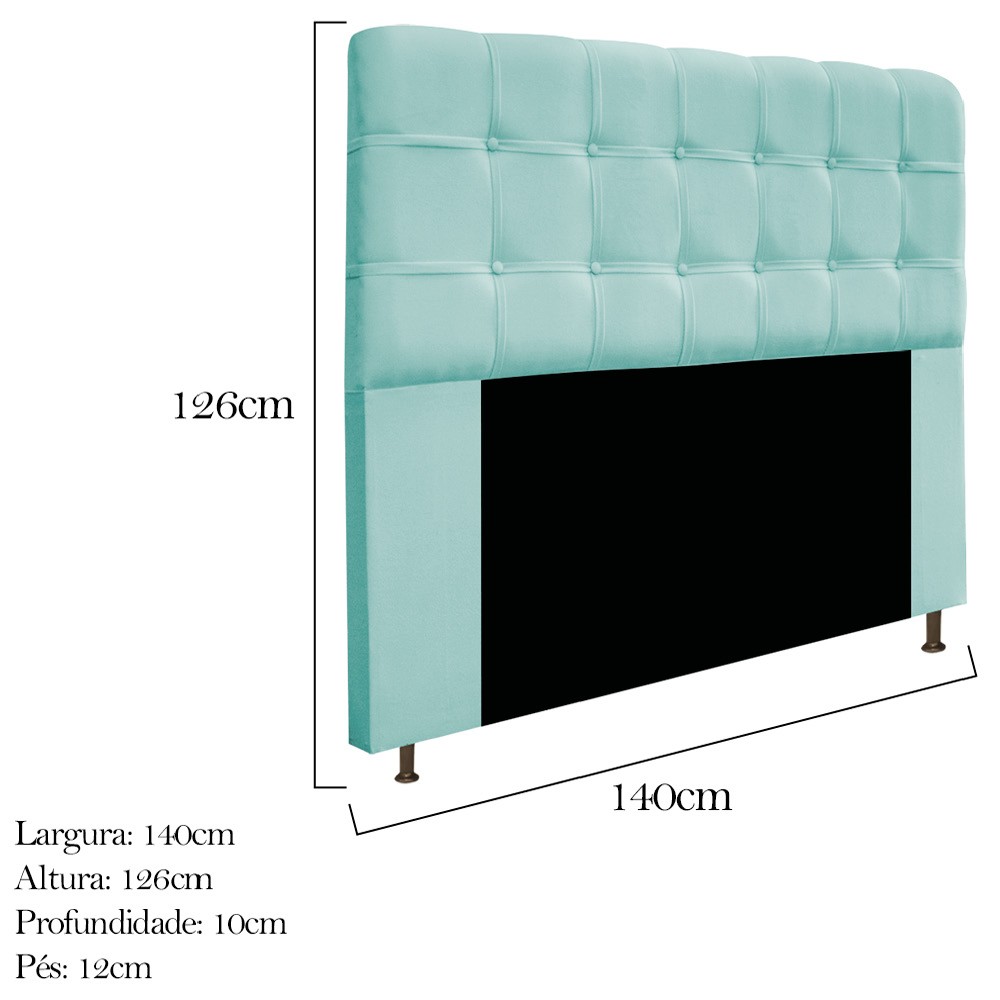 Kit Cabeceira e Calçadeira Baú Estofada Mel 140 cm Casal Com Botonê  Suede Azul Tiffany - Amarena Móveis