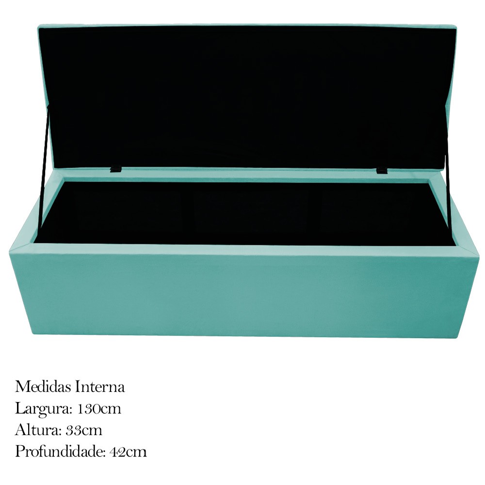 Kit Cabeceira e Calçadeira Baú Estofada Mel 140 cm Casal Com Botonê  Suede Azul Tiffany - Amarena Móveis