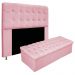 Kit Cabeceira e Calçadeira Baú Estofada Mel 140 cm Casal Com Botonê  Suede Rosa Bebê - Amarena Móveis