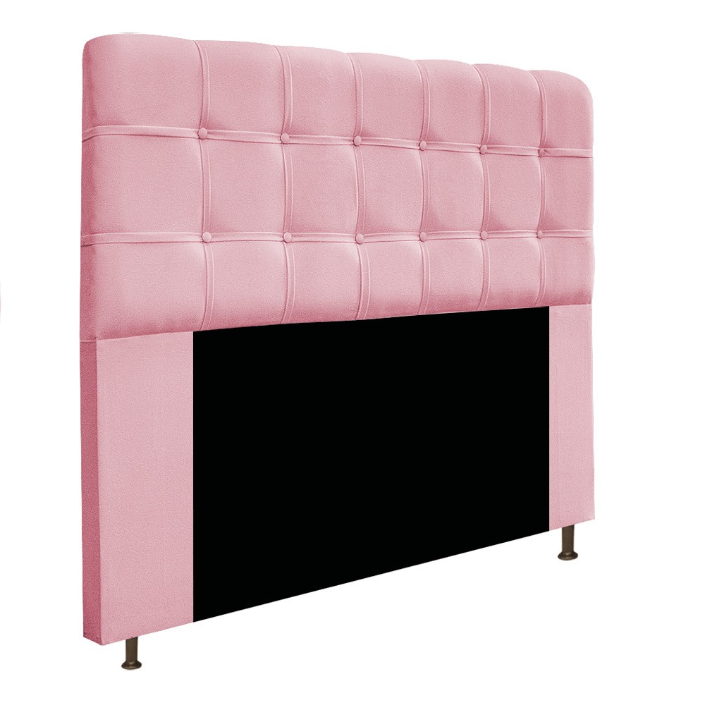 Kit Cabeceira e Calçadeira Baú Estofada Mel 140 cm Casal Com Botonê  Suede Rosa Bebê - Amarena Móveis