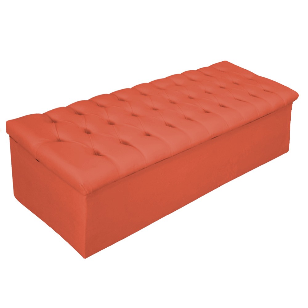 Kit Cabeceira e Calçadeira Baú Estofada Mel 140 cm Casal Com Botonê  Suede Terracota - Amarena Móveis