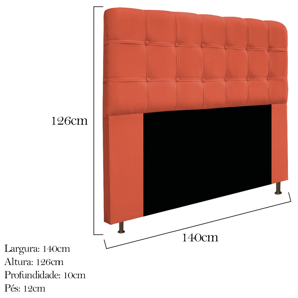Kit Cabeceira e Calçadeira Baú Estofada Mel 140 cm Casal Com Botonê  Suede Terracota - Amarena Móveis