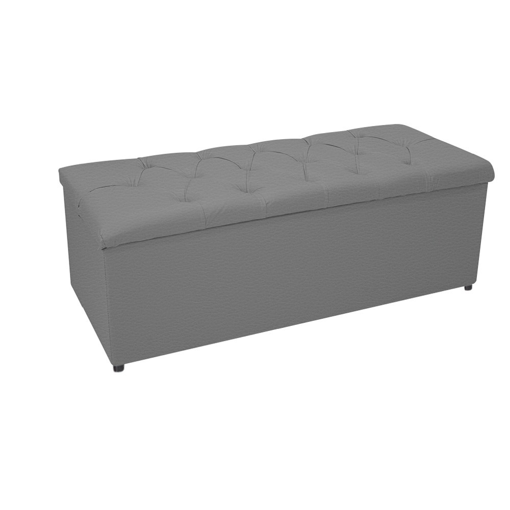 Kit Cabeceira e Calçadeira Baú Estofada Mel 140 cm Casal Com Capitonê Corano Cinza - Amarena Móveis