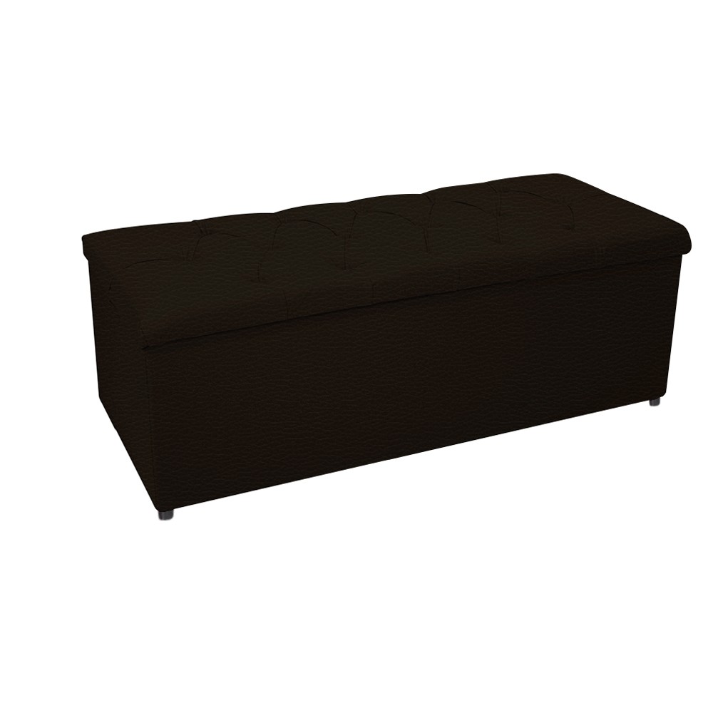 Kit Cabeceira e Calçadeira Baú Estofada Mel 140 cm Casal Com Capitonê Corano Marrom - Amarena Móveis