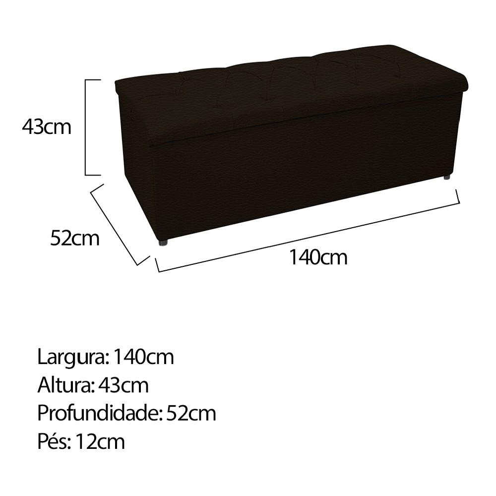 Kit Cabeceira e Calçadeira Baú Estofada Mel 140 cm Casal Com Capitonê Corano Marrom - Amarena Móveis