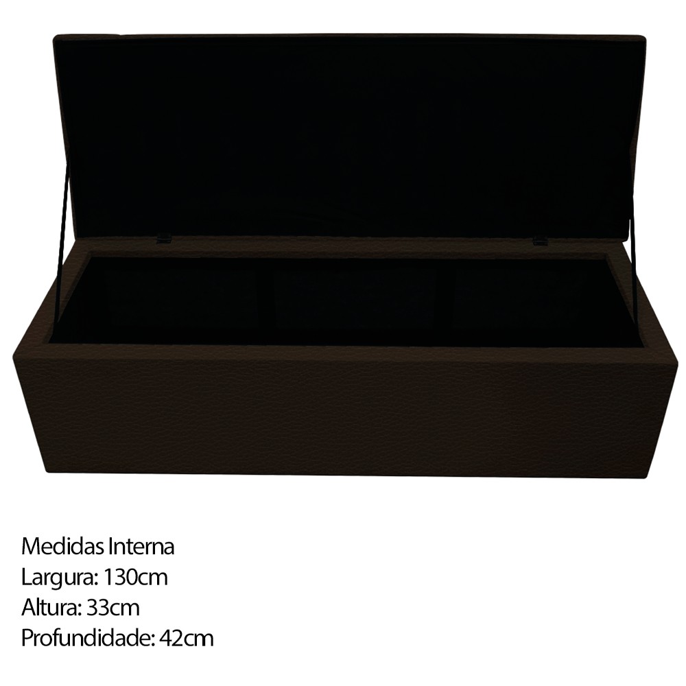 Kit Cabeceira e Calçadeira Baú Estofada Mel 140 cm Casal Com Capitonê Corano Marrom - Amarena Móveis