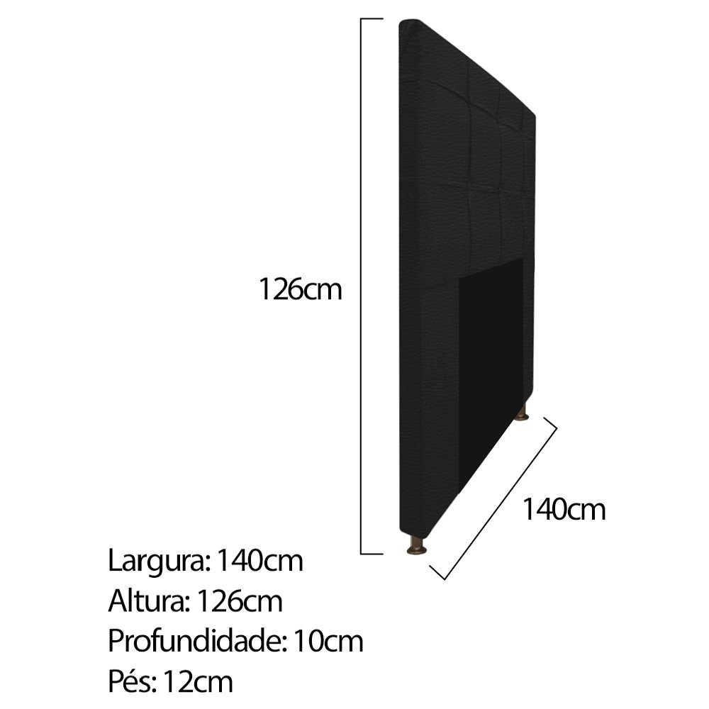 Kit Cabeceira e Calçadeira Baú Estofada Mel 140 cm Casal Com Capitonê Corano Preto - Amarena Móveis