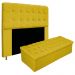 Kit Cabeceira e Calçadeira Baú Estofada Mel 140 cm Casal Com Capitonê Suede Amarelo - Amarena Móveis