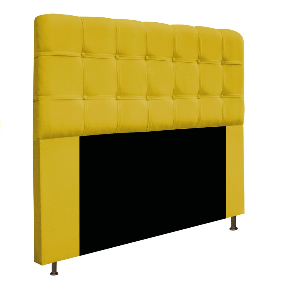 Kit Cabeceira e Calçadeira Baú Estofada Mel 140 cm Casal Com Capitonê Suede Amarelo - Amarena Móveis