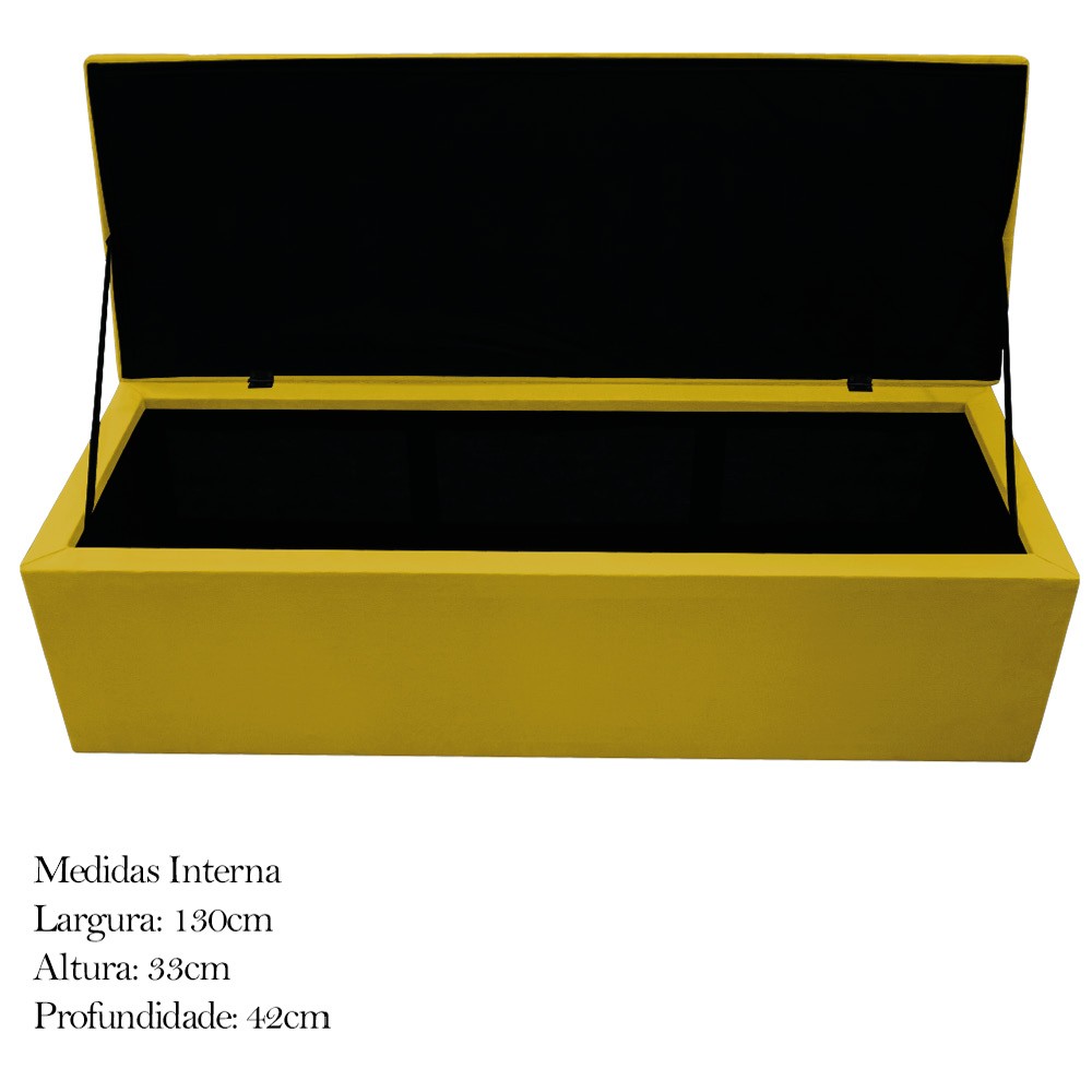 Kit Cabeceira e Calçadeira Baú Estofada Mel 140 cm Casal Com Capitonê Suede Amarelo - Amarena Móveis