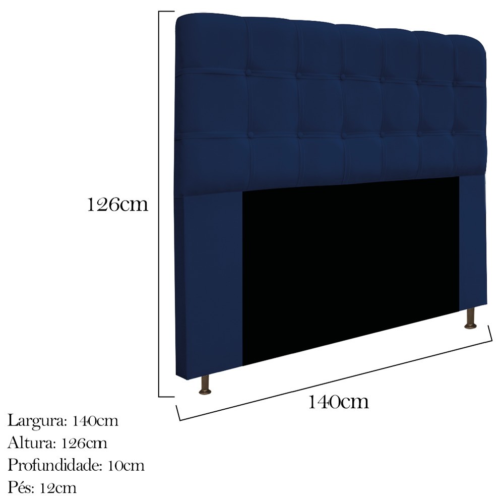 Kit Cabeceira e Calçadeira Baú Estofada Mel 140 cm Casal Com Capitonê Suede Azul Marinho - Amarena Móveis