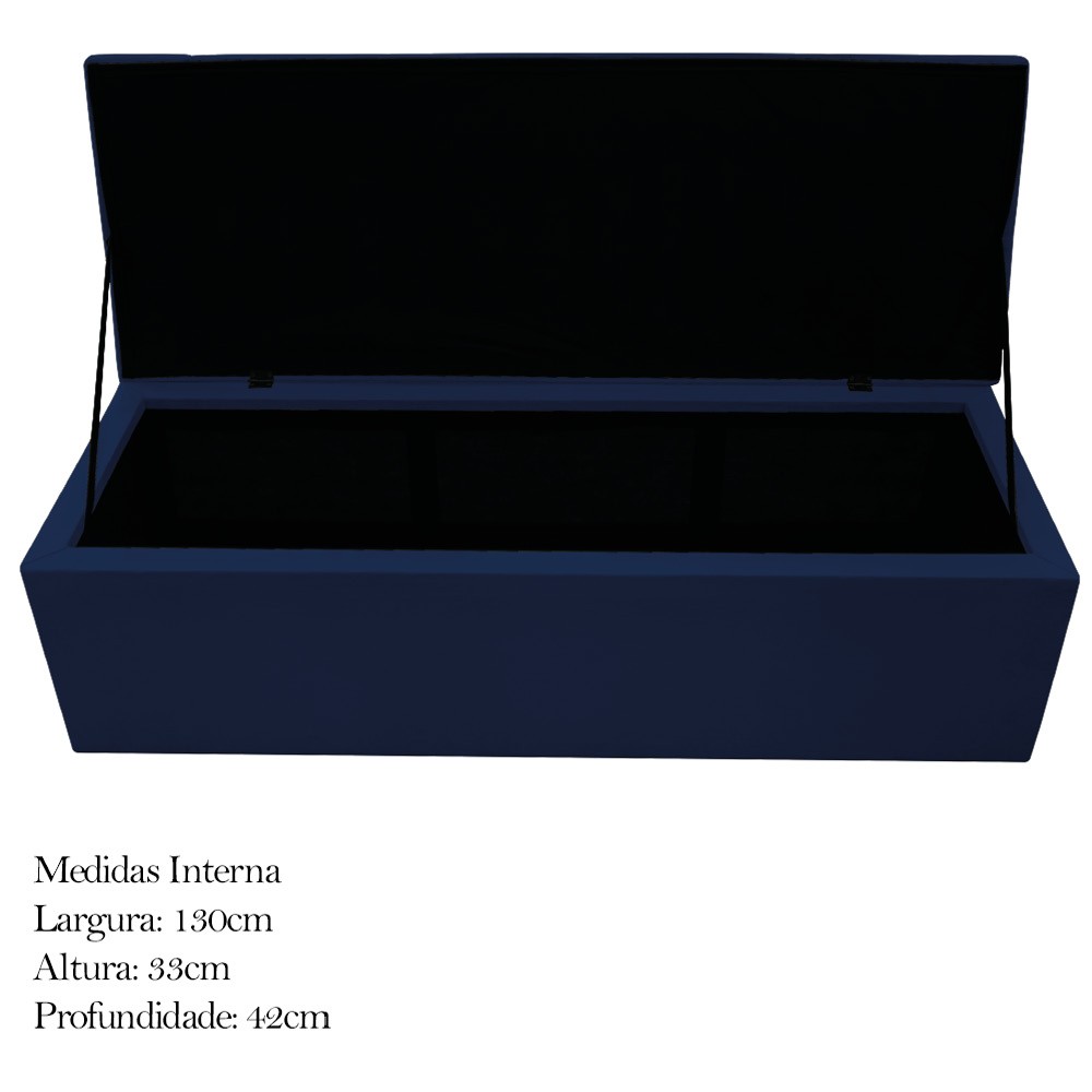 Kit Cabeceira e Calçadeira Baú Estofada Mel 140 cm Casal Com Capitonê Suede Azul Marinho - Amarena Móveis