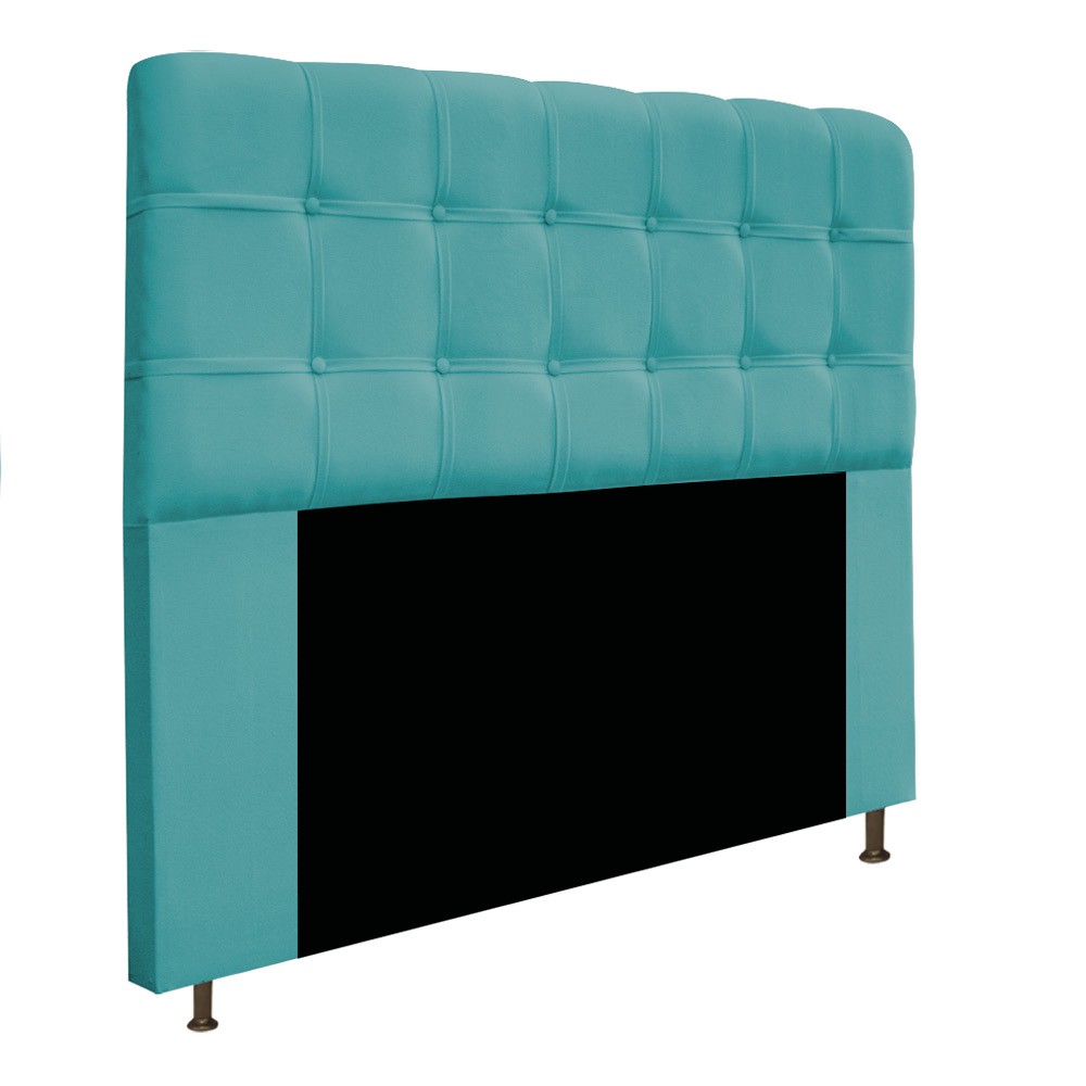 Kit Cabeceira e Calçadeira Baú Estofada Mel 140 cm Casal Com Capitonê Suede Azul Turquesa - Amarena Móveis