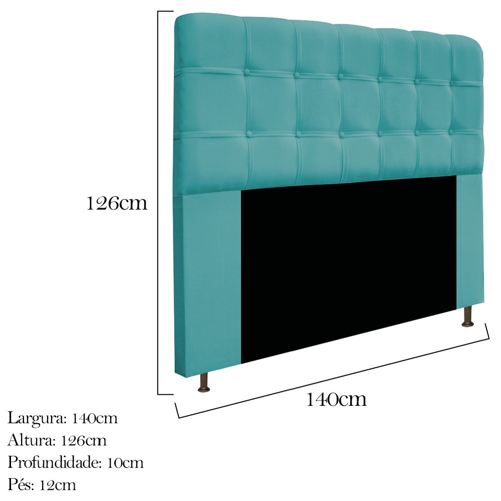 Kit Cabeceira e Calçadeira Baú Estofada Mel 140 cm Casal Com Capitonê Suede Azul Turquesa - Amarena Móveis