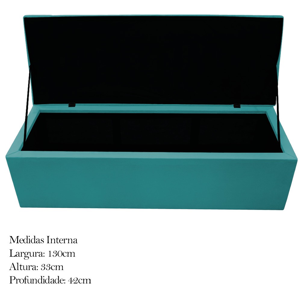 Kit Cabeceira e Calçadeira Baú Estofada Mel 140 cm Casal Com Capitonê Suede Azul Turquesa - Amarena Móveis