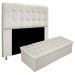Kit Cabeceira e Calçadeira Baú Estofada Mel 140 cm Casal Com Capitonê Suede Bege - Amarena Móveis
