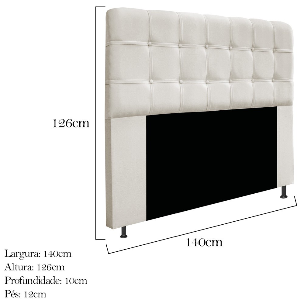 Kit Cabeceira e Calçadeira Baú Estofada Mel 140 cm Casal Com Capitonê Suede Bege - Amarena Móveis