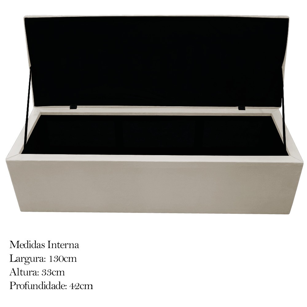 Kit Cabeceira e Calçadeira Baú Estofada Mel 140 cm Casal Com Capitonê Suede Bege - Amarena Móveis