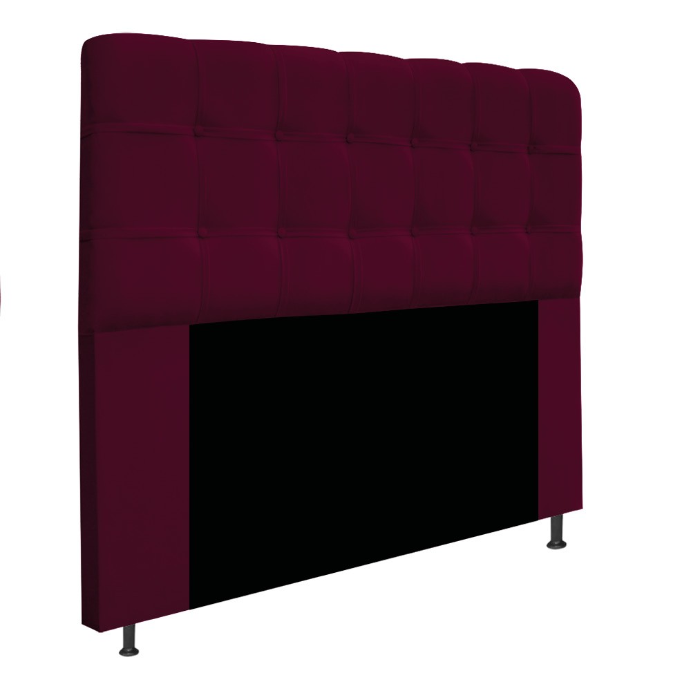 Kit Cabeceira e Calçadeira Baú Estofada Mel 140 cm Casal Com Capitonê Suede Bordô - Amarena Móveis