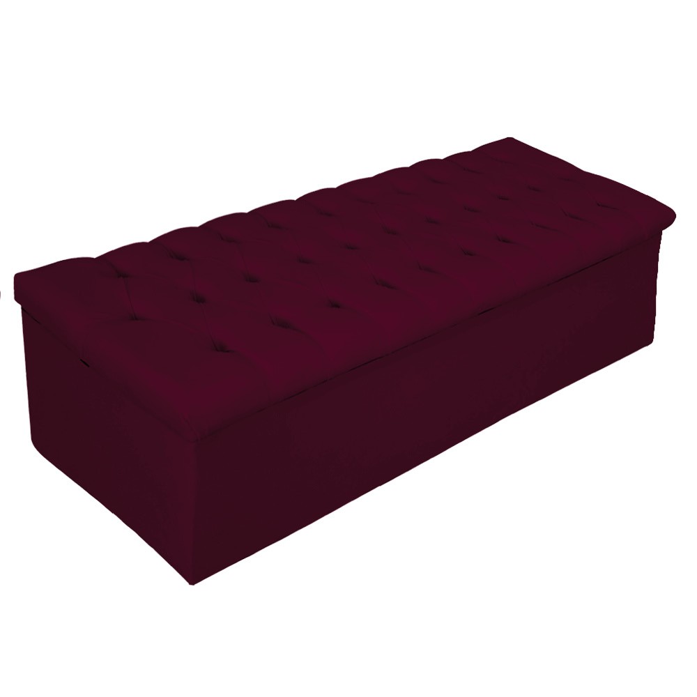 Kit Cabeceira e Calçadeira Baú Estofada Mel 140 cm Casal Com Capitonê Suede Bordô - Amarena Móveis