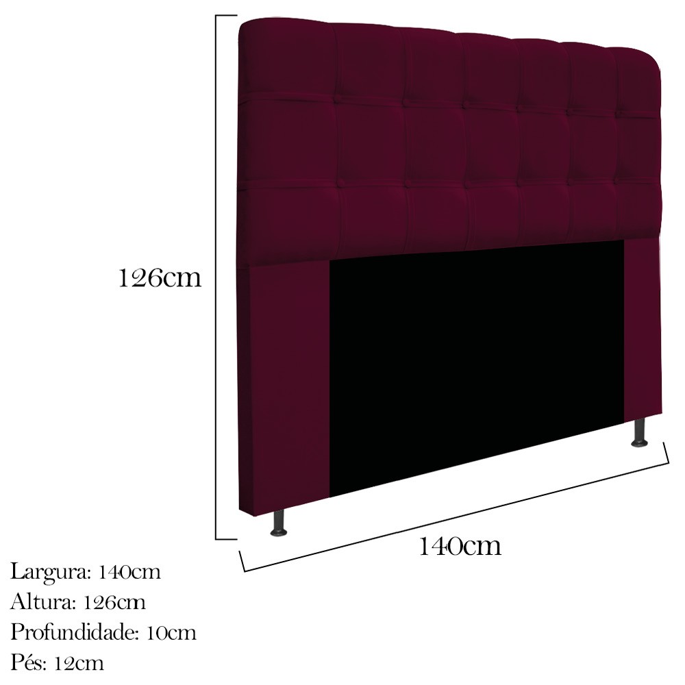 Kit Cabeceira e Calçadeira Baú Estofada Mel 140 cm Casal Com Capitonê Suede Bordô - Amarena Móveis