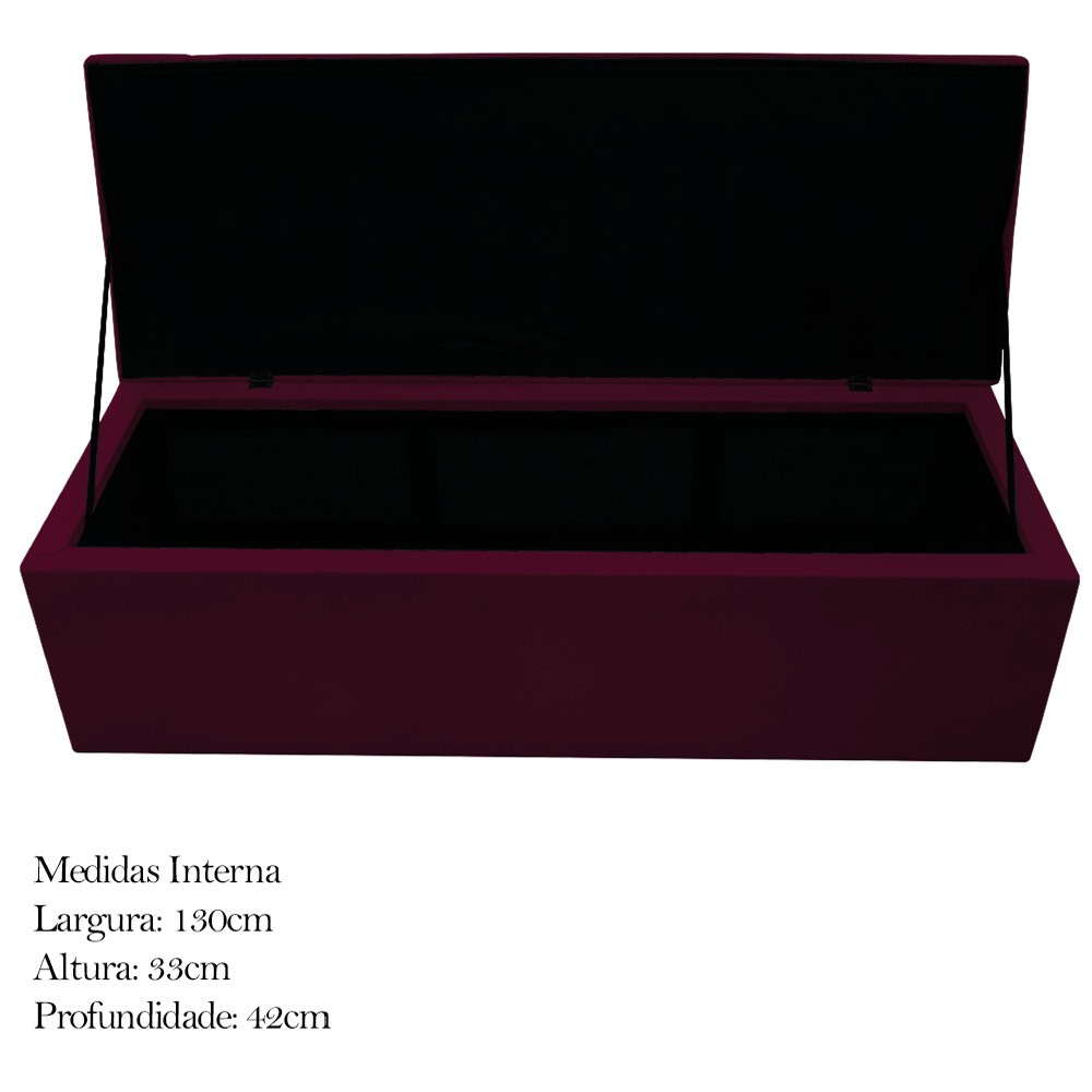 Kit Cabeceira e Calçadeira Baú Estofada Mel 140 cm Casal Com Capitonê Suede Bordô - Amarena Móveis
