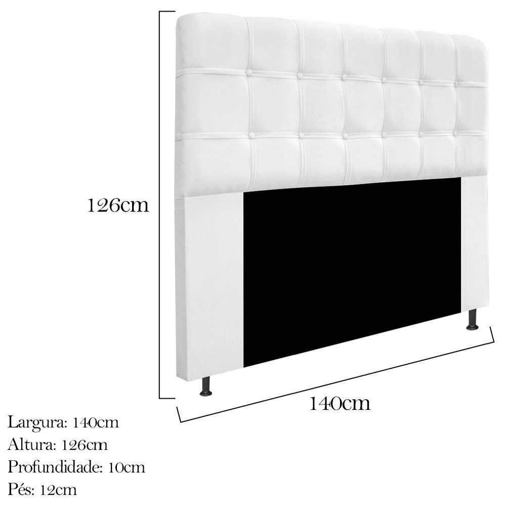 Kit Cabeceira e Calçadeira Baú Estofada Mel 140 cm Casal Com Capitonê Suede Branco - Amarena Móveis