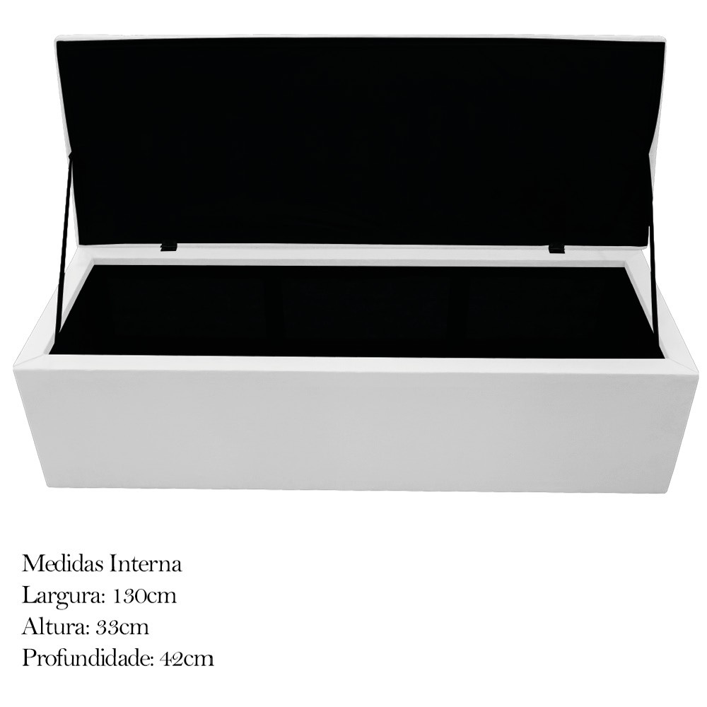 Kit Cabeceira e Calçadeira Baú Estofada Mel 140 cm Casal Com Capitonê Suede Branco - Amarena Móveis