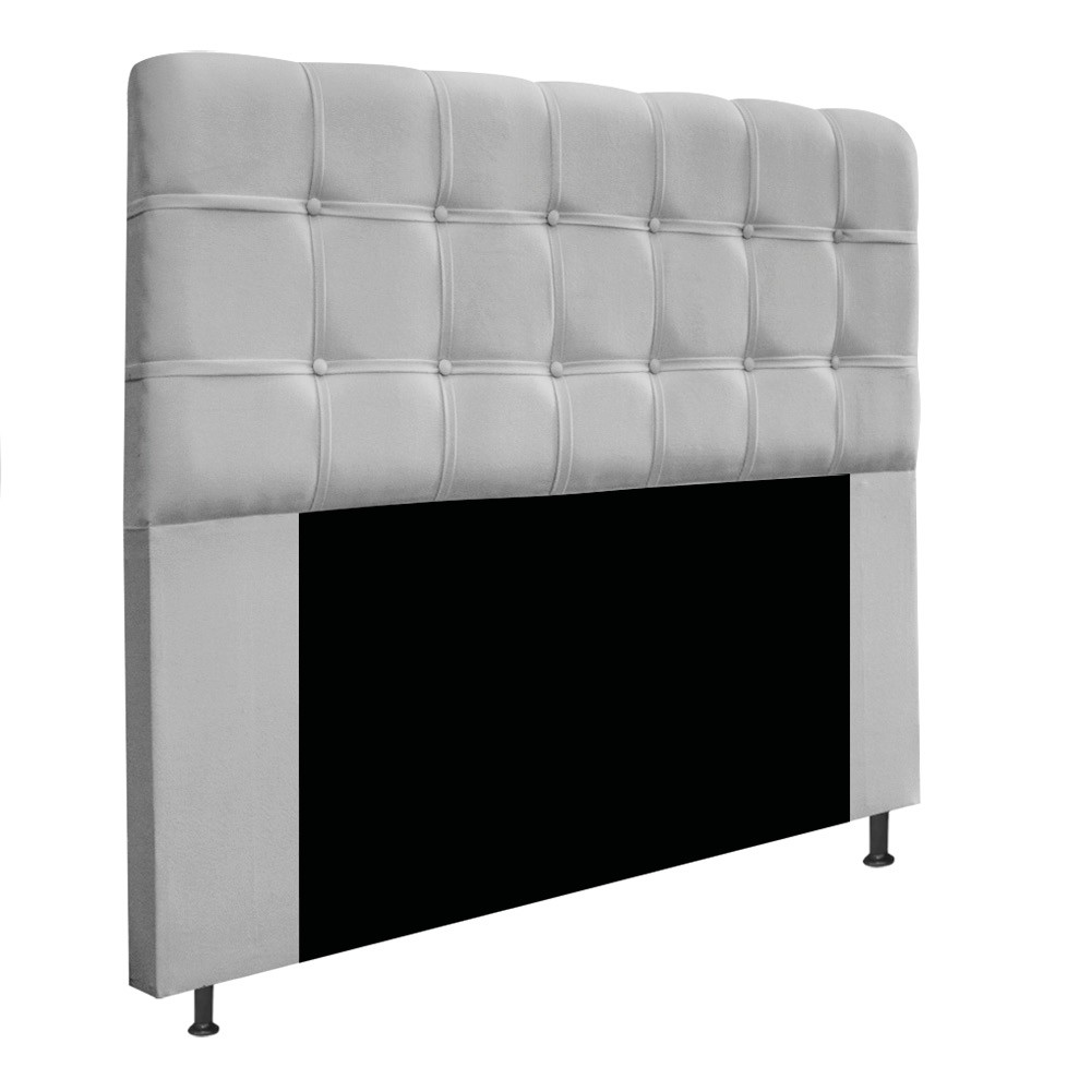 Kit Cabeceira e Calçadeira Baú Estofada Mel 140 cm Casal Com Capitonê Suede Cinza - Amarena Móveis
