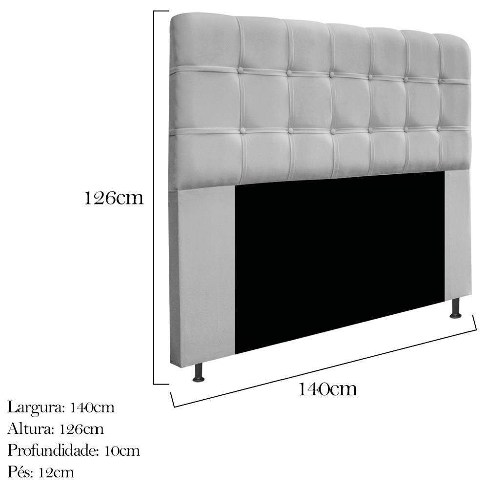 Kit Cabeceira e Calçadeira Baú Estofada Mel 140 cm Casal Com Capitonê Suede Cinza - Amarena Móveis