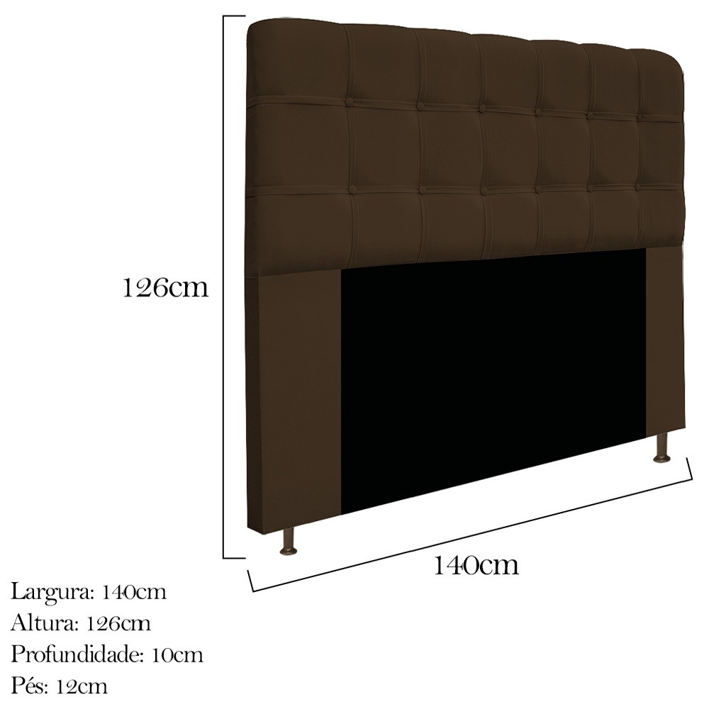 Kit Cabeceira e Calçadeira Baú Estofada Mel 140 cm Casal Com Capitonê Suede Marrom - Amarena Móveis