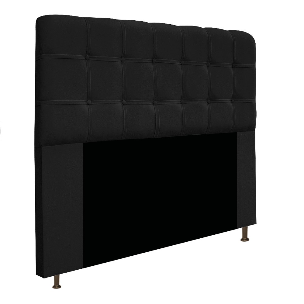 Kit Cabeceira e Calçadeira Baú Estofada Mel 140 cm Casal Com Capitonê Suede Preto - Amarena Móveis