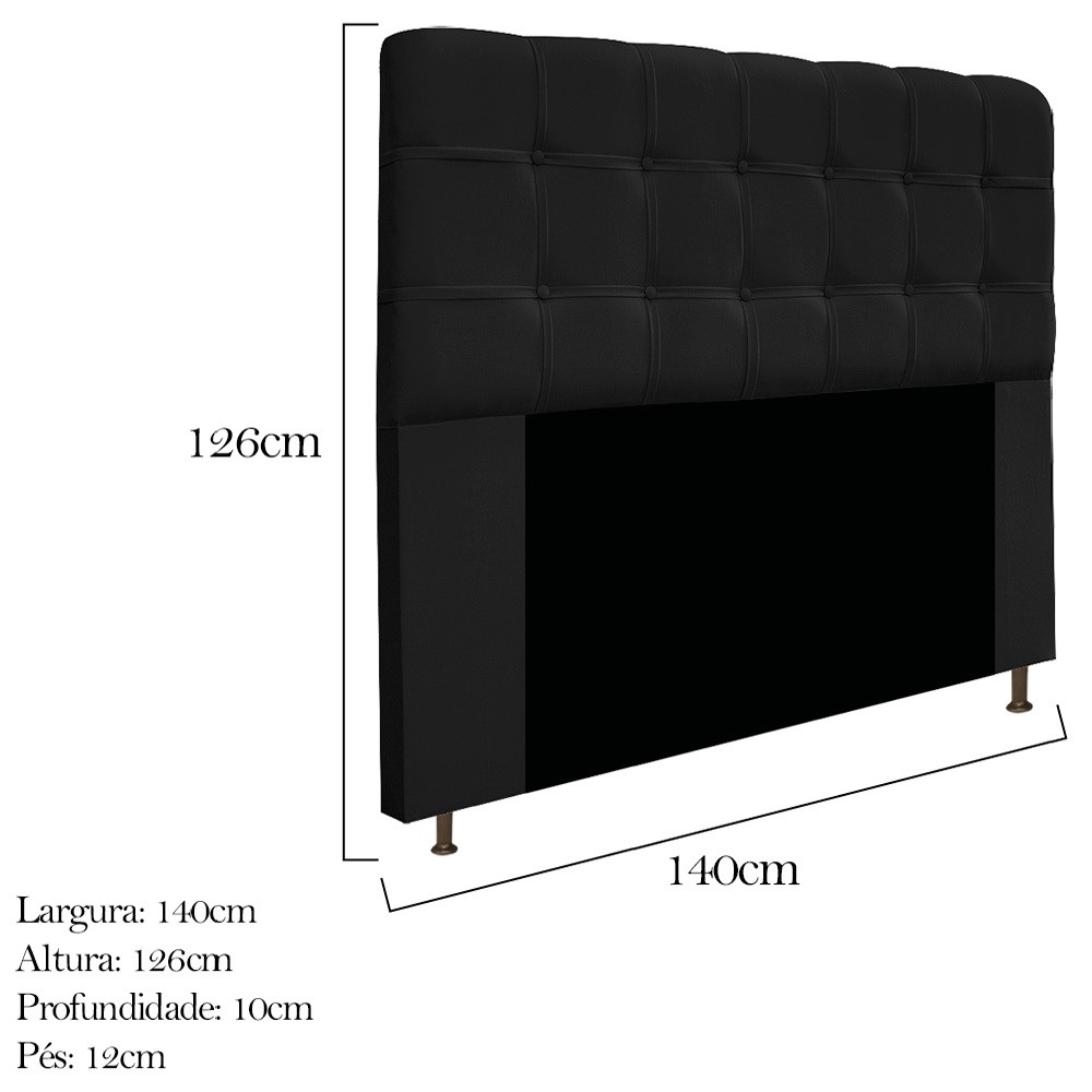 Kit Cabeceira e Calçadeira Baú Estofada Mel 140 cm Casal Com Capitonê Suede Preto - Amarena Móveis