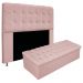 Kit Cabeceira e Calçadeira Baú Estofada Mel 140 cm Casal Com Capitonê Suede Rosê - Amarena Móveis