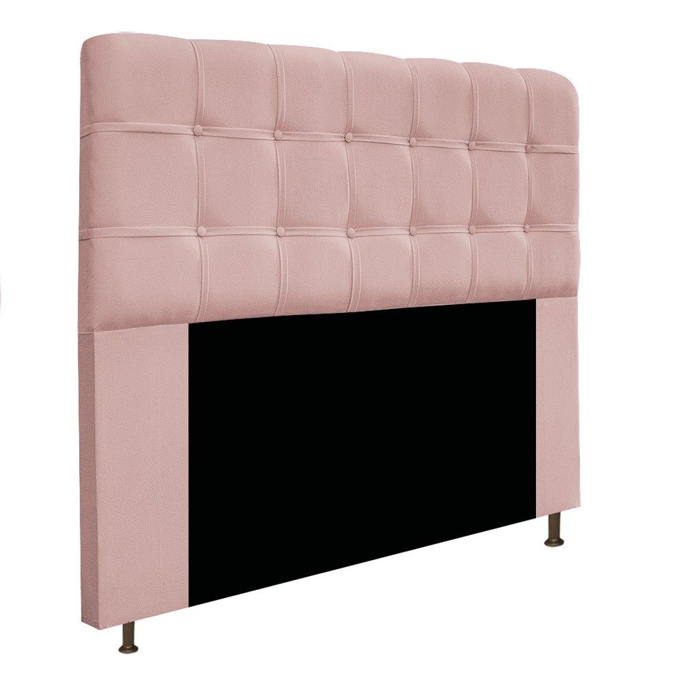 Kit Cabeceira e Calçadeira Baú Estofada Mel 140 cm Casal Com Capitonê Suede Rosê - Amarena Móveis