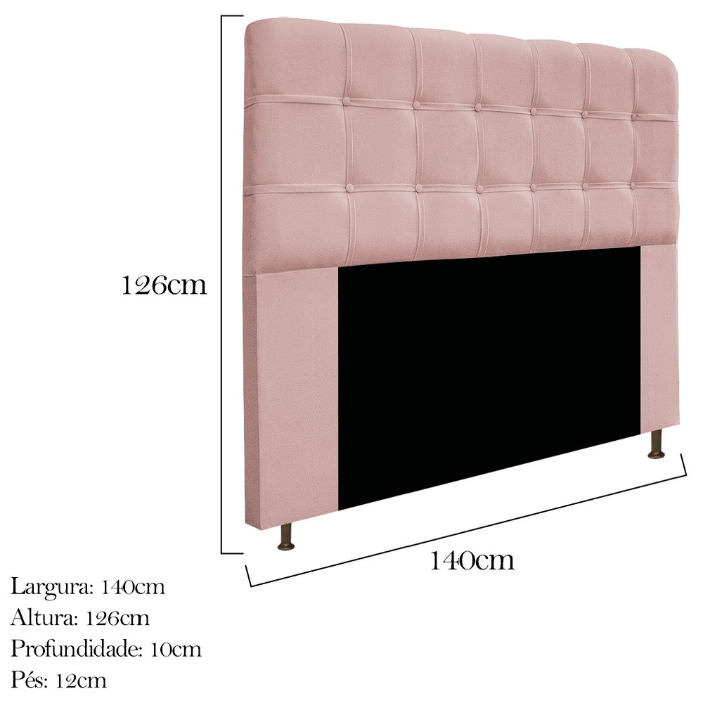 Kit Cabeceira e Calçadeira Baú Estofada Mel 140 cm Casal Com Capitonê Suede Rosê - Amarena Móveis