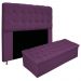 Kit Cabeceira e Calçadeira Baú Estofada Mel 140 cm Casal Com Capitonê Suede Roxo - Amarena Móveis