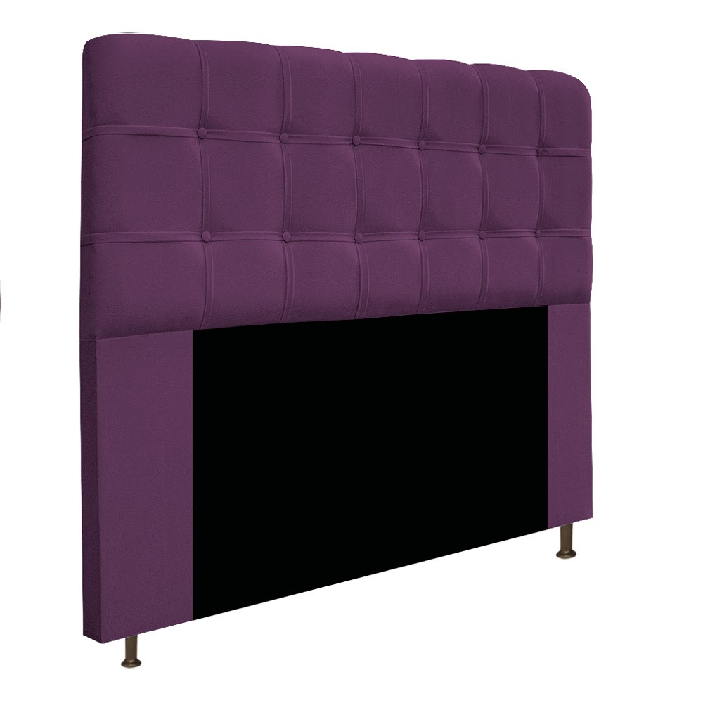 Kit Cabeceira e Calçadeira Baú Estofada Mel 140 cm Casal Com Capitonê Suede Roxo - Amarena Móveis