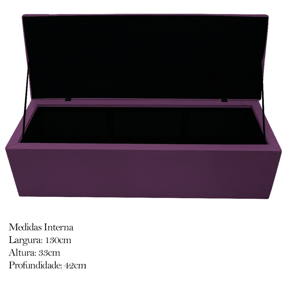 Kit Cabeceira e Calçadeira Baú Estofada Mel 140 cm Casal Com Capitonê Suede Roxo - Amarena Móveis