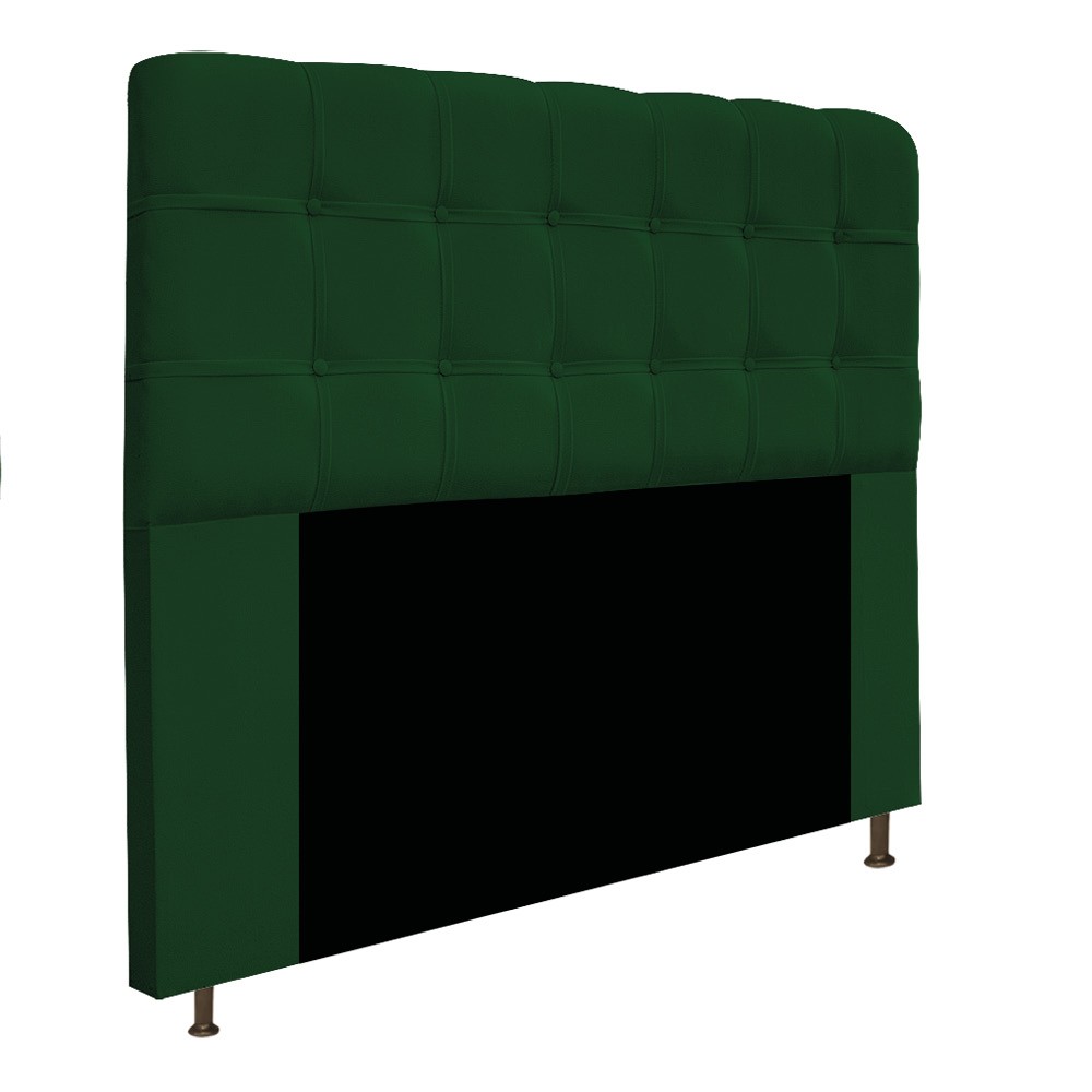 Kit Cabeceira e Calçadeira Baú Estofada Mel 140 cm Casal Com Capitonê Suede Verde - Amarena Móveis