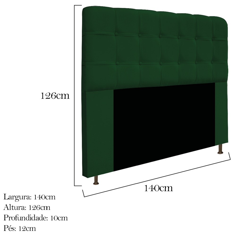 Kit Cabeceira e Calçadeira Baú Estofada Mel 140 cm Casal Com Capitonê Suede Verde - Amarena Móveis