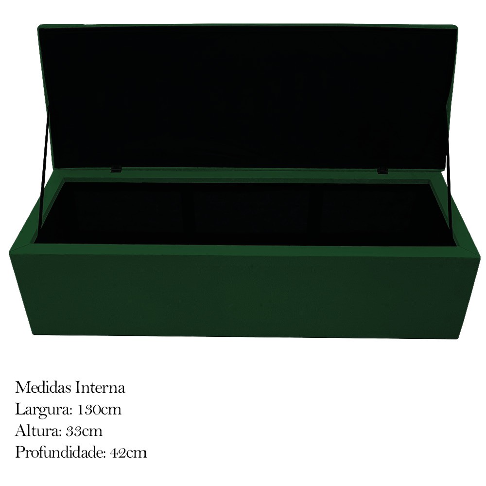 Kit Cabeceira e Calçadeira Baú Estofada Mel 140 cm Casal Com Capitonê Suede Verde - Amarena Móveis