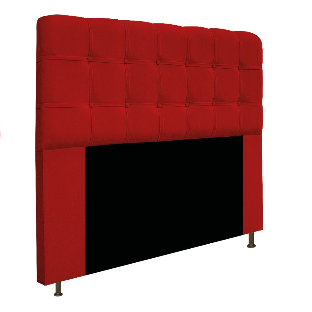 Kit Cabeceira e Calçadeira Baú Estofada Mel 140 cm Casal Com Capitonê Suede Vermelho - Amarena Móveis
