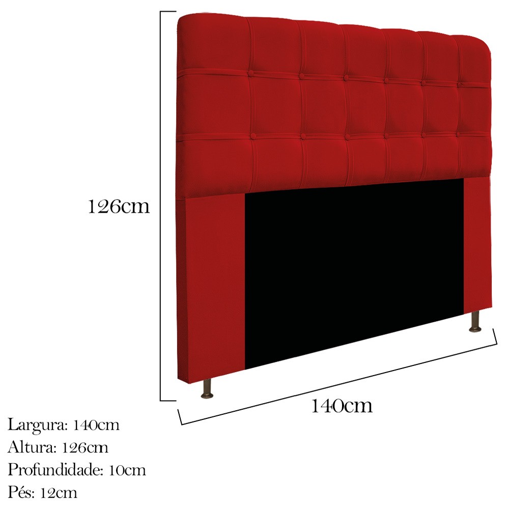 Kit Cabeceira e Calçadeira Baú Estofada Mel 140 cm Casal Com Capitonê Suede Vermelho - Amarena Móveis